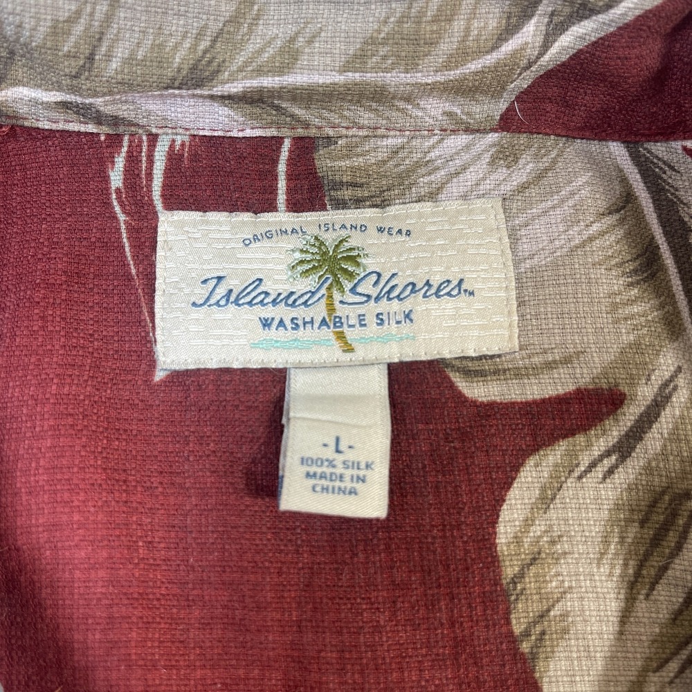 Island Shores Hawaiian Shirt Mens Large L Washable Silk Red Leaf Tropical Camp - Picture 2 of 10